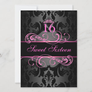 Invitación de cumpleaños Sweet16 con remolino rosa