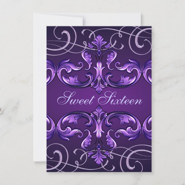 Invitación de cumpleaños Sweet16 Dark Purple Damas (Anverso)