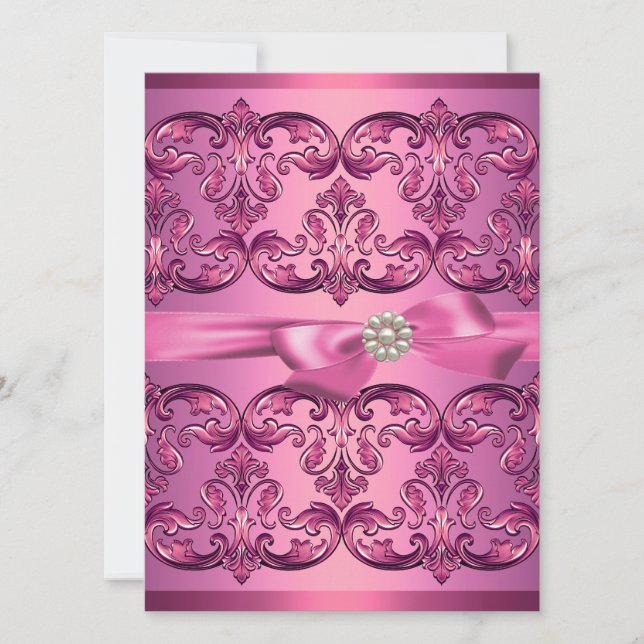 Invitación de cumpleaños Sweet16 de Damasco Rosa C (Anverso)