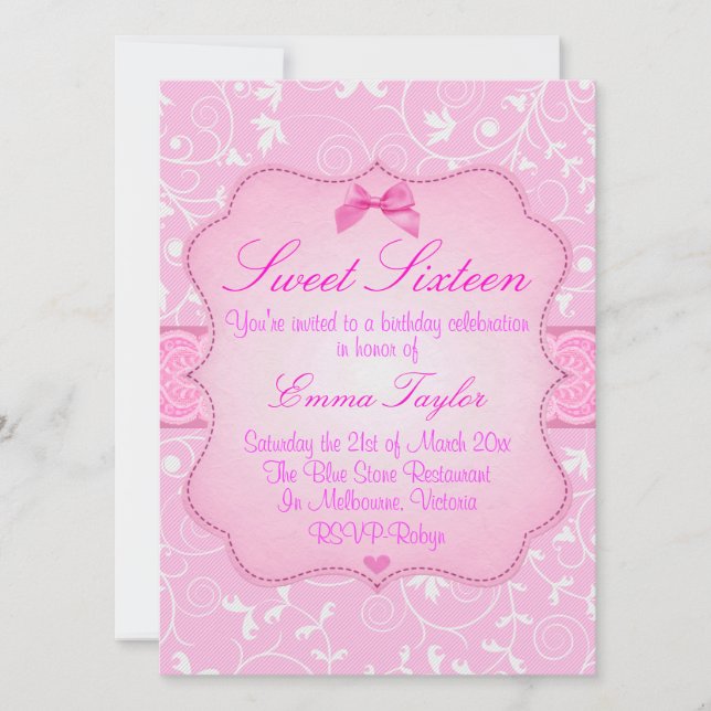 Invitación de cumpleaños Sweet16 floral rosa elega (Anverso)