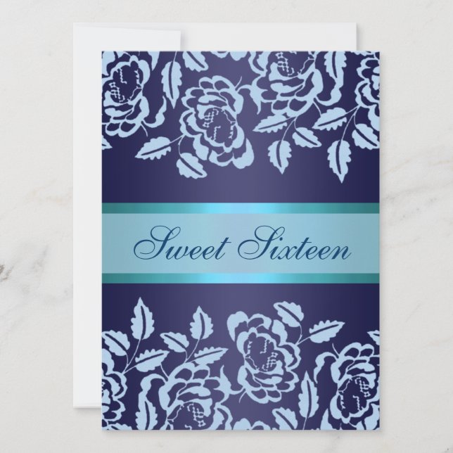 Invitación de cumpleaños Sweet16 Rosa Azul (Anverso)