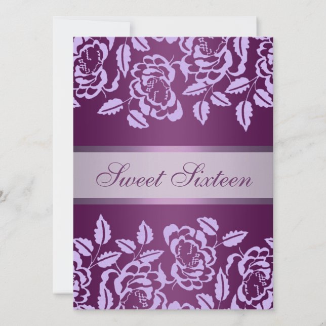 Invitación de cumpleaños Sweet16 Rosa Púrpura (Anverso)
