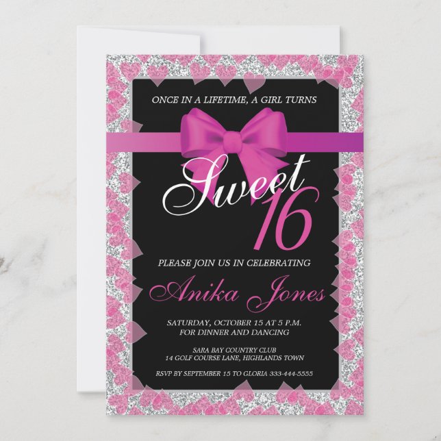 Invitación de cumpleaños Sweet 16 (Anverso)