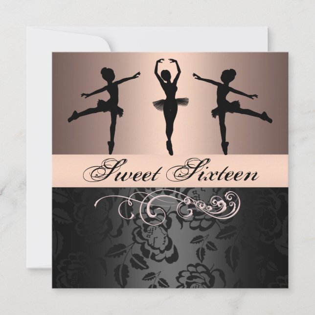 Invitación de cumpleaños Sweet 16 Bailarina Rosa/N (Anverso)