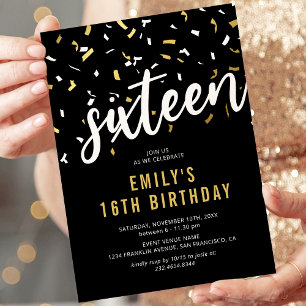 Invitación de cumpleaños Sweet 16 con confeti de o