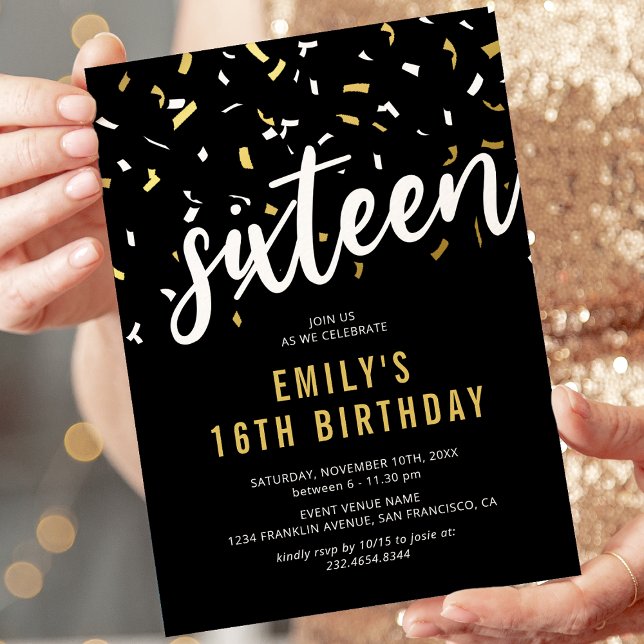 Invitación de cumpleaños Sweet 16 con confeti de o (Subido por el creador)