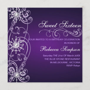Invitación de cumpleaños Sweet 16 con copo de niev