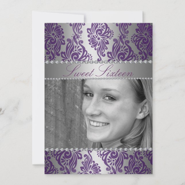 Invitación de cumpleaños Sweet 16 con estampado fl (Anverso)