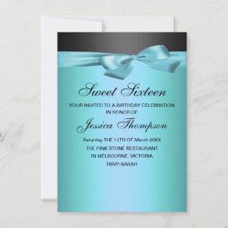 Invitación de cumpleaños Sweet 16 con lazo azul y