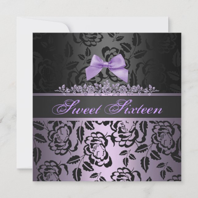 Invitación de cumpleaños Sweet 16 con lazo morado  (Anverso)
