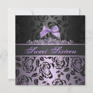 Invitación de cumpleaños Sweet 16 con lazo morado 