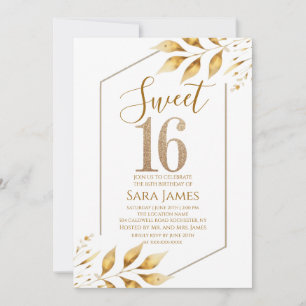 Invitación de cumpleaños Sweet 16 con marco dorado