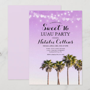 Invitación de cumpleaños Sweet 16 con palmera trop