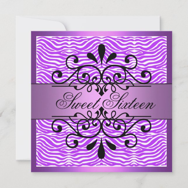 Invitación de cumpleaños Sweet 16 con rayas de ceb (Anverso)