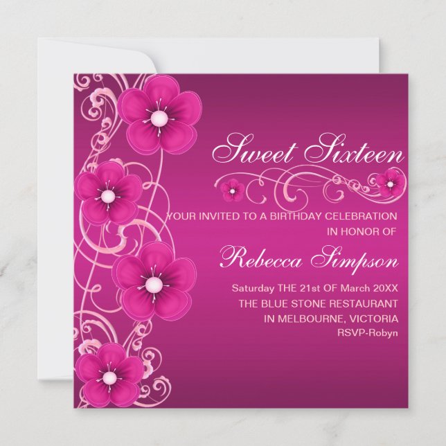 Invitación de cumpleaños Sweet 16 con remolino de  (Anverso)