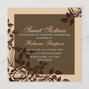 Invitación de cumpleaños Sweet 16 con rosa melocot