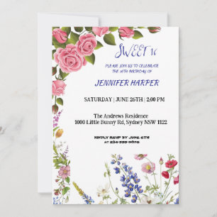 Invitación de Cumpleaños Sweet 16 con Rosas Rosada