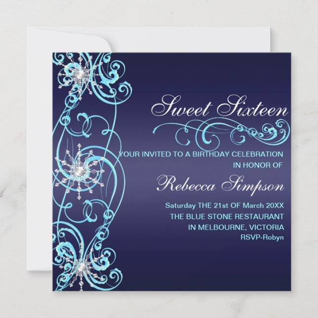 Invitación de cumpleaños Sweet 16 copo de nieve az (Anverso)