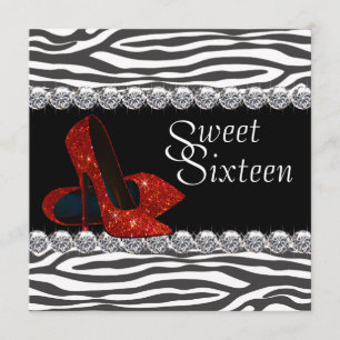 Invitación de cumpleaños Sweet 16 de cebra roja el