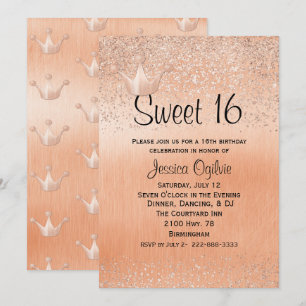 Invitación de cumpleaños Sweet 16 de Corona de Oro