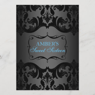 Invitación de cumpleaños Sweet 16 de Damasco Azul 