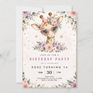 Invitación de cumpleaños Sweet 16 de jirafa floral