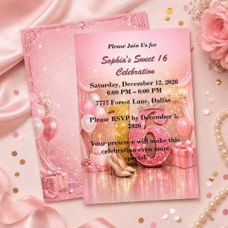 Invitación de cumpleaños Sweet 16 de oro rosa