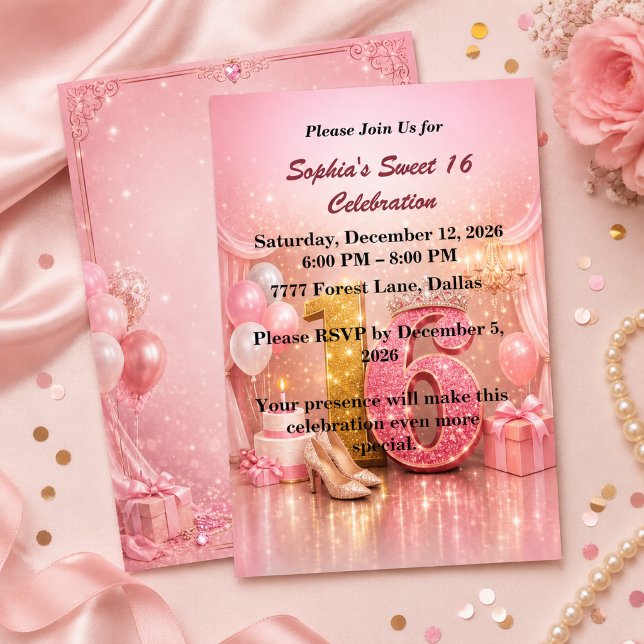 Invitación de cumpleaños Sweet 16 de oro rosa (Subido por el creador)