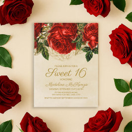 Invitación de cumpleaños Sweet 16 de rosas rojas e