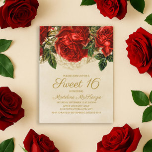 Invitación de cumpleaños Sweet 16 de rosas rojas e