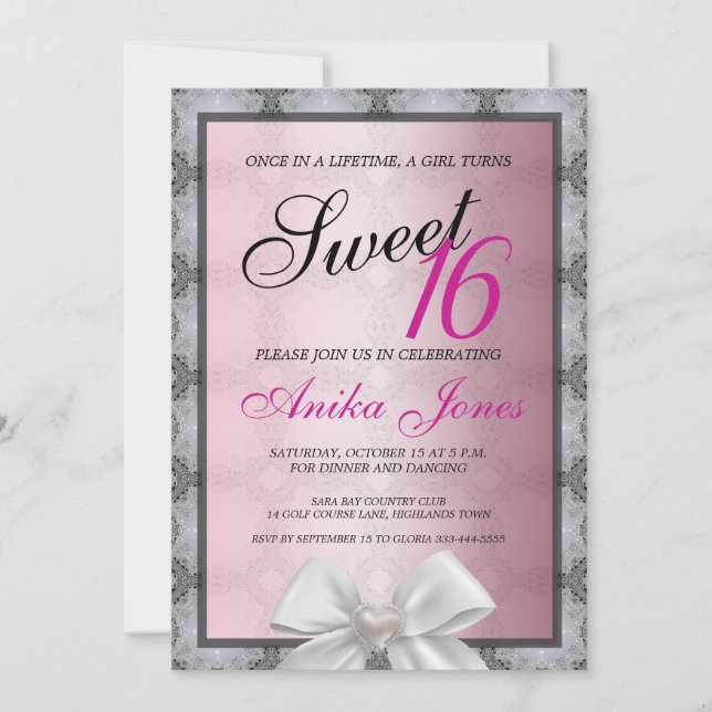 Invitación de cumpleaños Sweet 16 Elegant Sparkle (Anverso)
