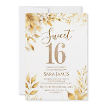 Invitación de cumpleaños Sweet 16 Floral Dorada