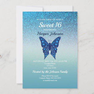 Invitación de cumpleaños Sweet 16 Glitter Blue