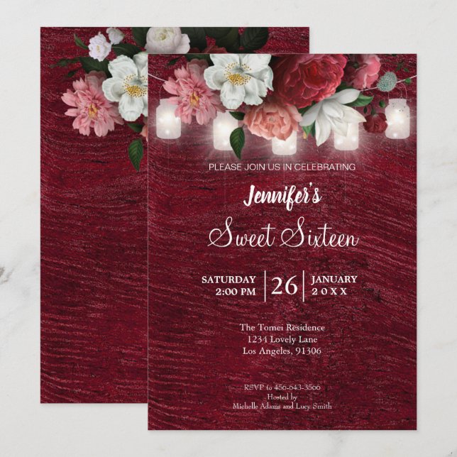 Invitación de cumpleaños Sweet 16 Luces Rústicas F (Anverso / Reverso)
