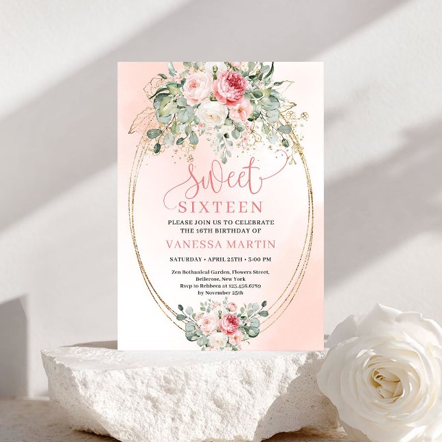 Invitación de cumpleaños Sweet 16 Princesa Rubor R (Princess Blush Rose Gold Sweet 16 Birthday Invite)