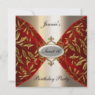 Invitación de cumpleaños Sweet 16 roja y metálica