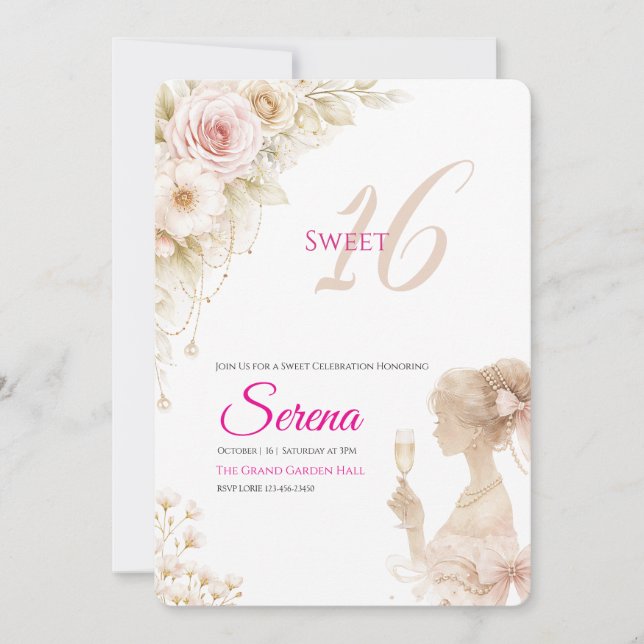 Invitación de cumpleaños Sweet 16 soñadora y suave (Anverso)