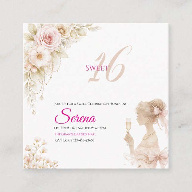 Invitación de cumpleaños Sweet 16 soñadora y suave (Anverso)