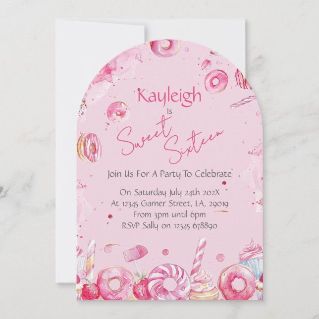 Invitación de cumpleaños Sweet Sixteen (Anverso)