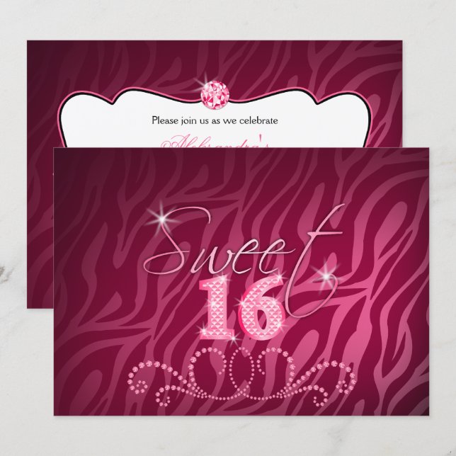 Invitación de cumpleaños Sweet Sixteen con Brillo (Anverso / Reverso)