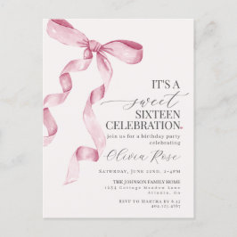 Invitación de Cumpleaños Sweet Sixteen con Lazo Ro