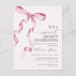 Invitación de Cumpleaños Sweet Sixteen con Lazo Ro