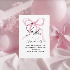 Invitación de cumpleaños Sweet Sixteen con lazo ro
