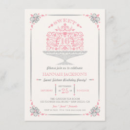 Invitación de cumpleaños Sweet Sixteen con pastel 
