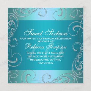 Invitación de cumpleaños Sweet Sixteen con remolin