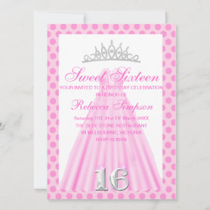 Invitación de cumpleaños Sweet Sixteen vestido ros