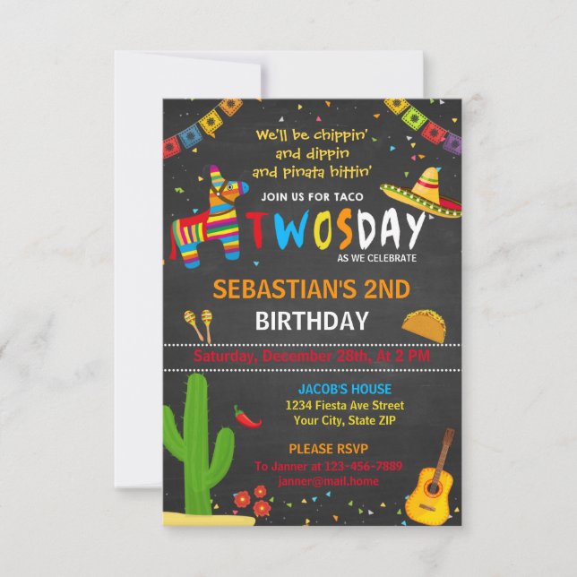 invitación de cumpleaños Taco twosday (Anverso)