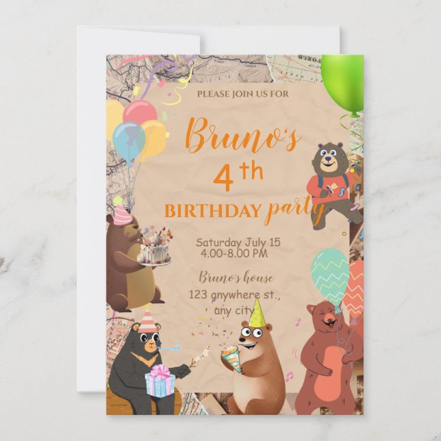 Invitación de cumpleaños Teddy Bear Explorer (Anverso)