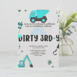 Invitación de cumpleaños tema construcción 3 sucio