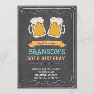 invitación de cumpleaños tema de cerveza en pizarr